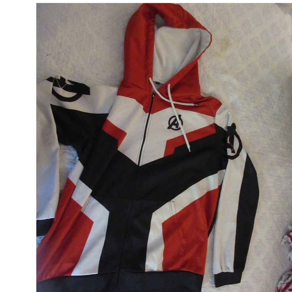 Marvel Avengers Zip Hoodie Mens XL Red White Black Quantum Realm Cosplay